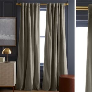 NWT QUINCE 48x84 Cotton Velvet Curtain Light Grey 3507